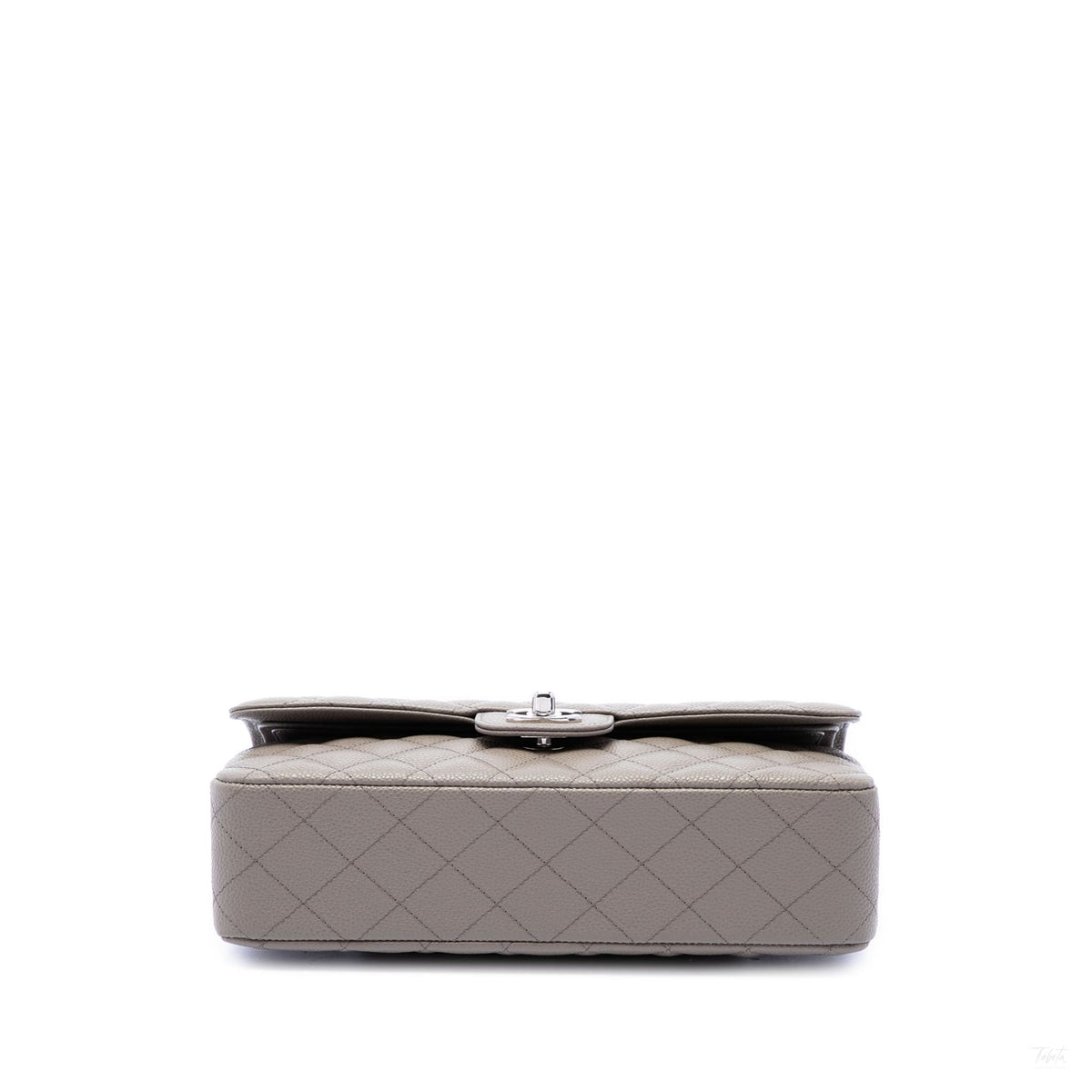 Second hand Chanel Classic Double Flap Medium Caviar Leather Matelassè Shoulder Bag Grey - Tabita Bags