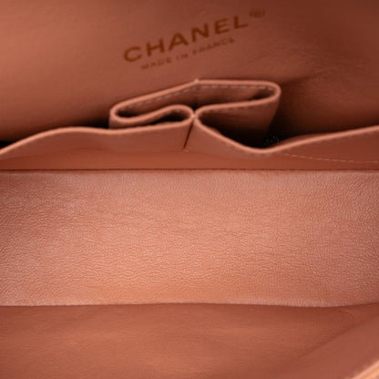 Second hand Chanel Classic Double Flap Medium Caviar Leather Matelassè Shoulder Bag Orange - Tabita Bags