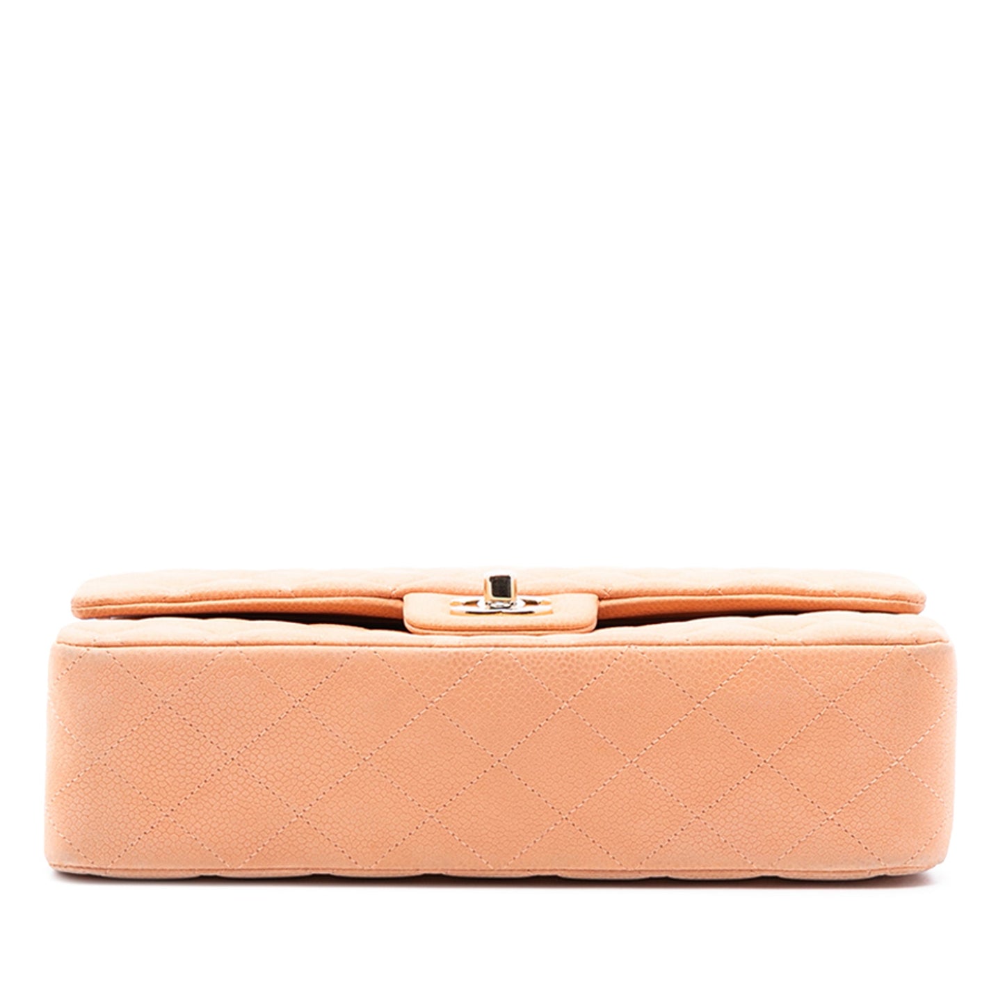 Second hand Chanel Classic Double Flap Medium Caviar Leather Matelassè Shoulder Bag Orange - Tabita Bags