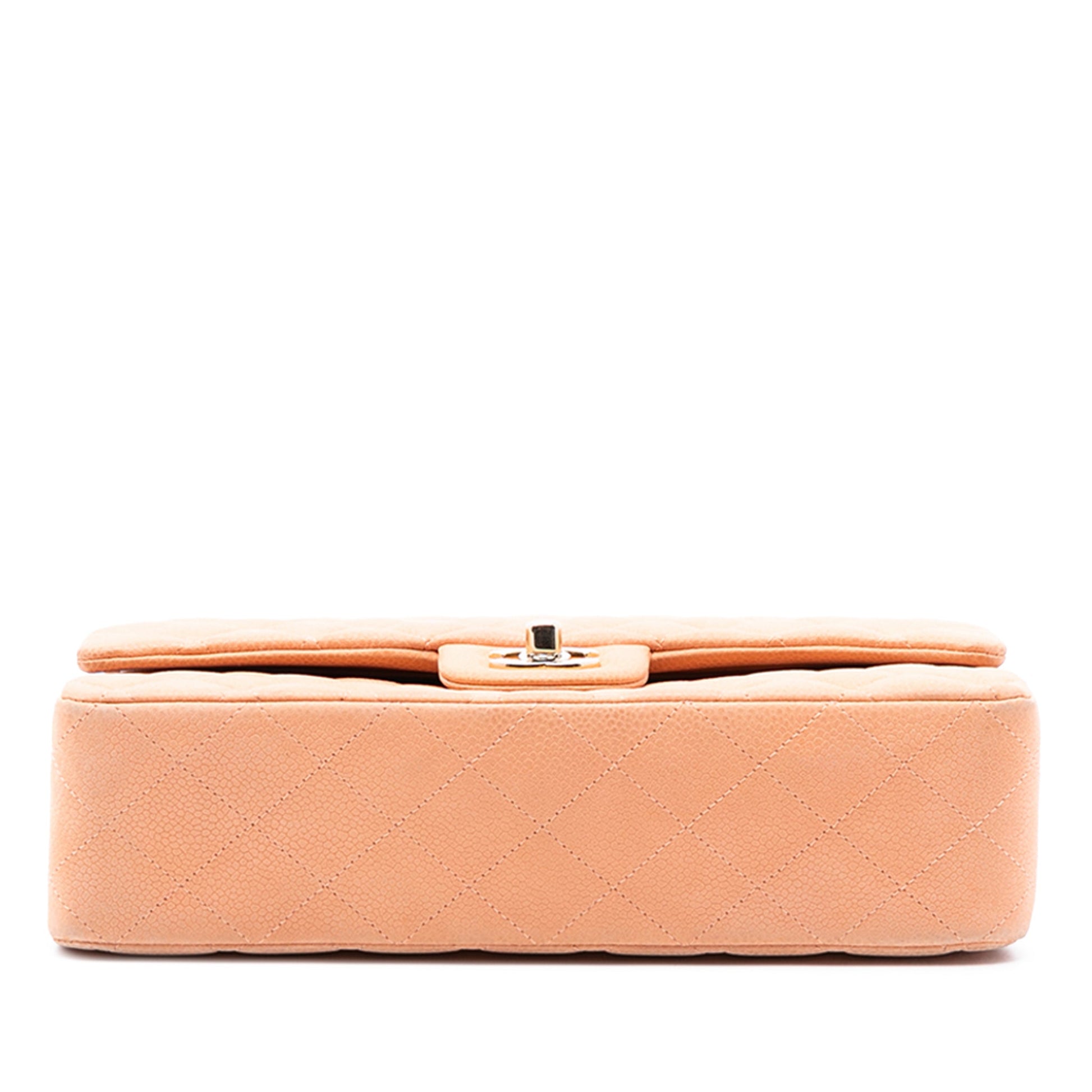 Second hand Chanel Classic Double Flap Medium Caviar Leather Matelassè Shoulder Bag Orange - Tabita Bags