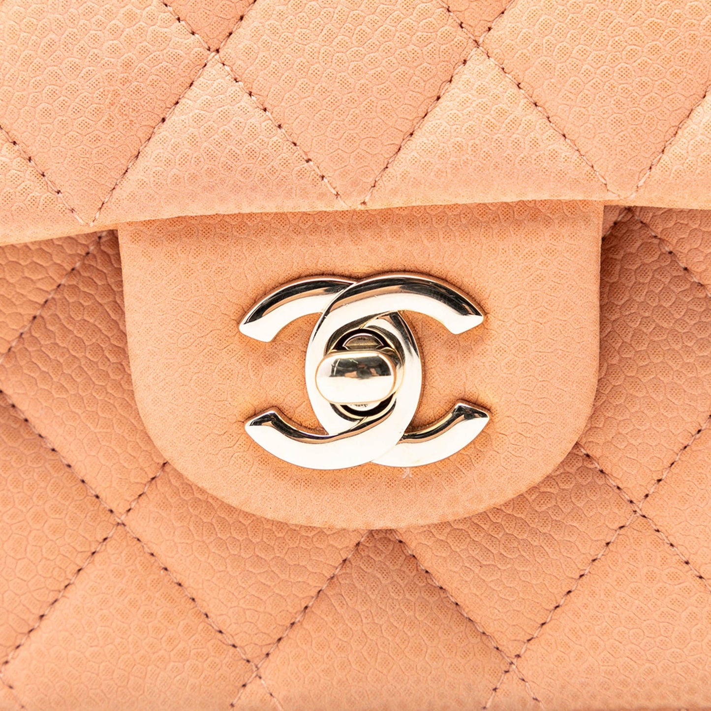 Second hand Chanel Classic Double Flap Medium Caviar Leather Matelassè Shoulder Bag Orange - Tabita Bags