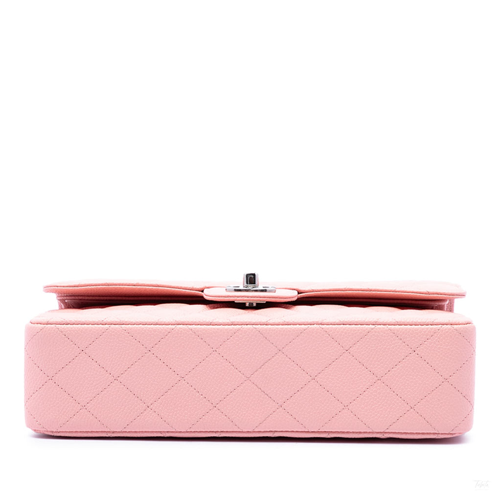 Second hand Chanel Classic Double Flap Medium Caviar Leather Matelassè Shoulder Bag Pink - Tabita Bags