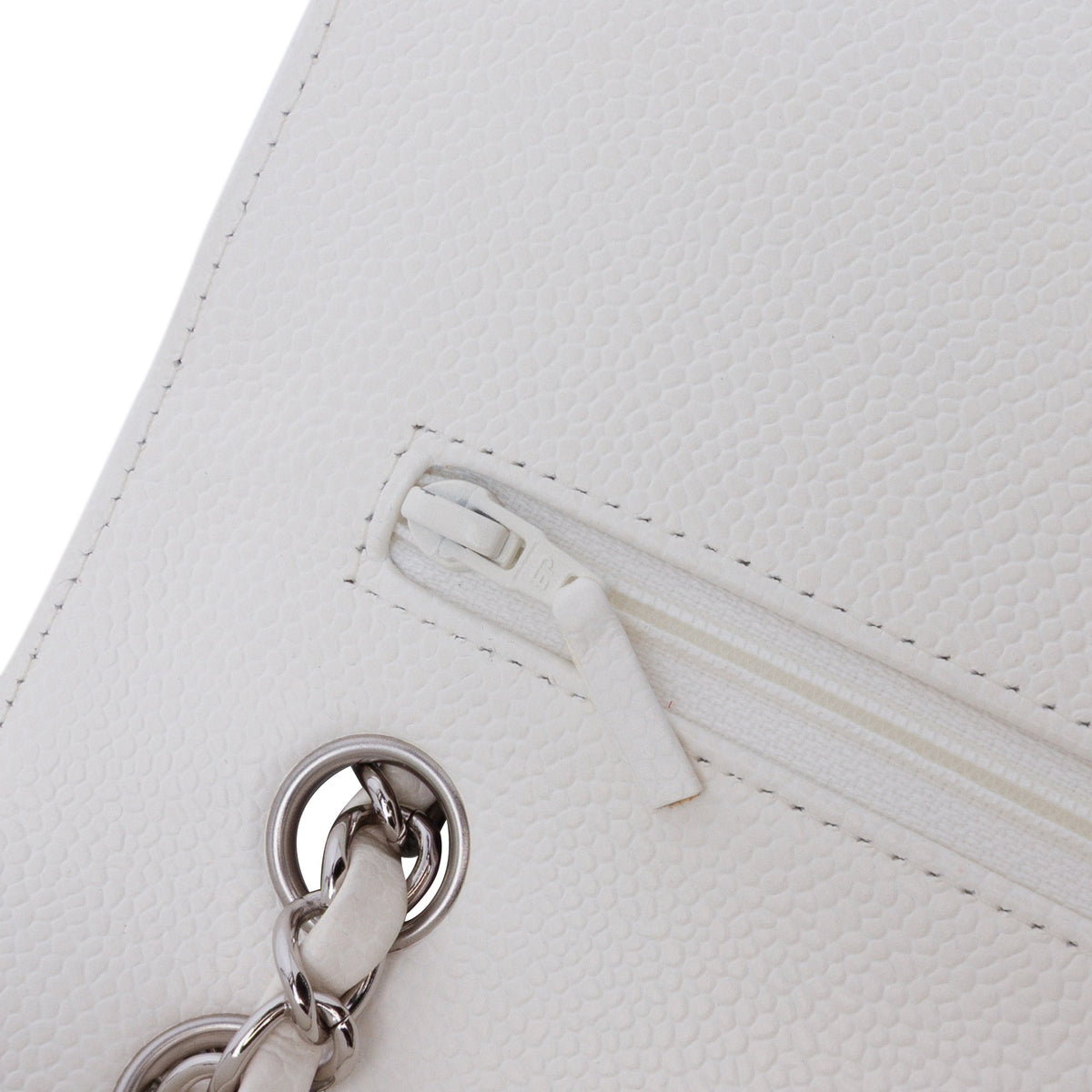 Second hand Chanel Classic Double Flap Medium Caviar Leather Matelassè Shoulder Bag White - Tabita Bags