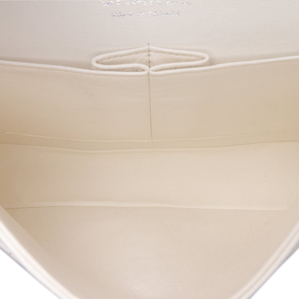 Second hand Chanel Classic Double Flap Medium Caviar Leather Matelassè Shoulder Bag White - Tabita Bags