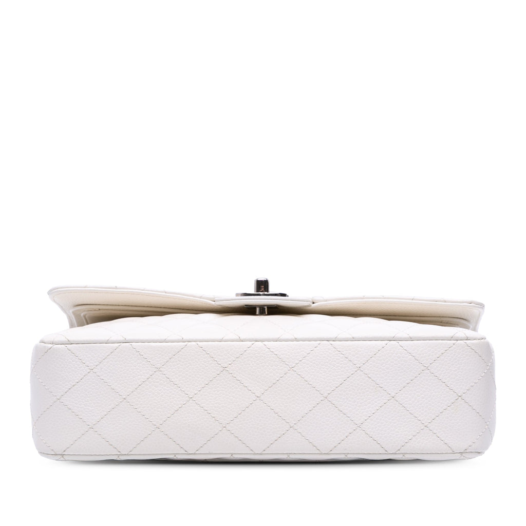 Second hand Chanel Classic Double Flap Medium Caviar Leather Matelassè Shoulder Bag White - Tabita Bags
