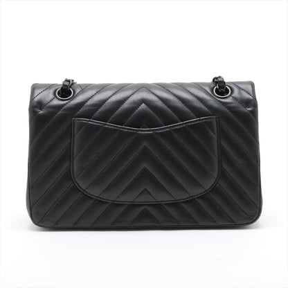 Second hand Chanel Classic Double Flap Medium Lambskin Leather Chevron Shoulder Bag Black - Tabita Bags