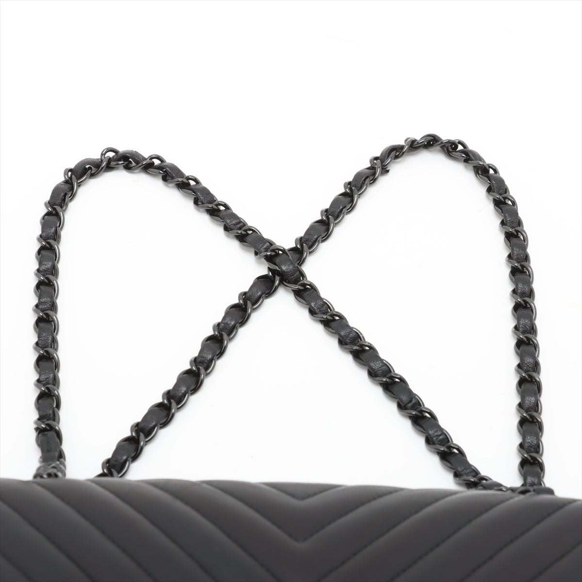 Second hand Chanel Classic Double Flap Medium Lambskin Leather Chevron Shoulder Bag Black - Tabita Bags