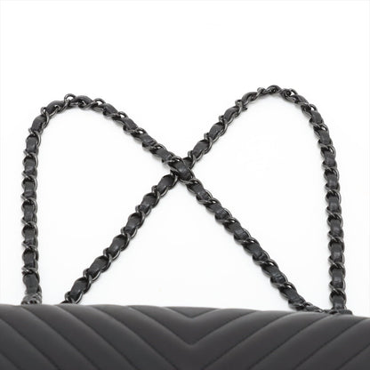 Second hand Chanel Classic Double Flap Medium Lambskin Leather Chevron Shoulder Bag Black - Tabita Bags
