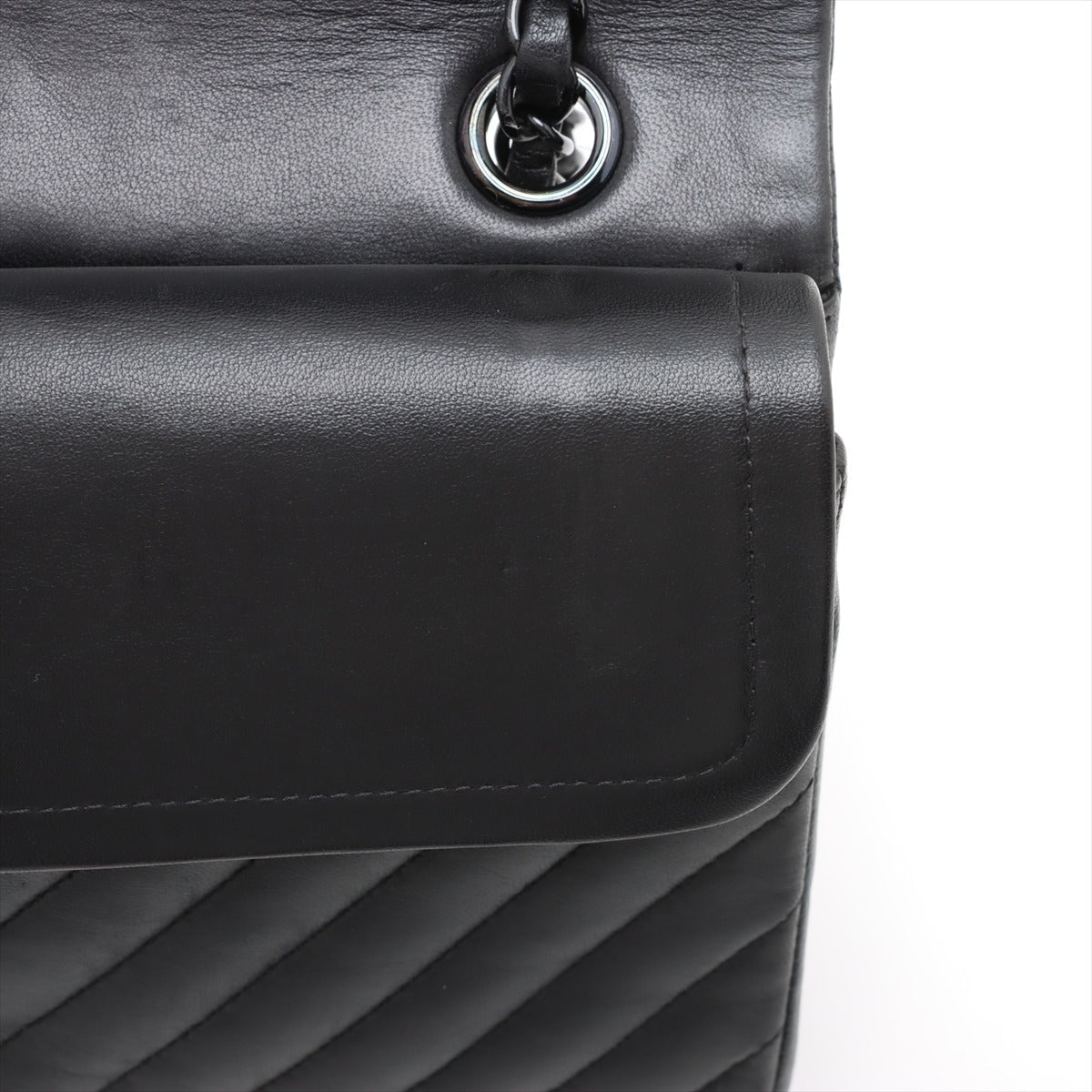 Second hand Chanel Classic Double Flap Medium Lambskin Leather Chevron Shoulder Bag Black - Tabita Bags