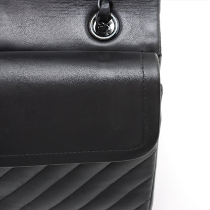 Second hand Chanel Classic Double Flap Medium Lambskin Leather Chevron Shoulder Bag Black - Tabita Bags