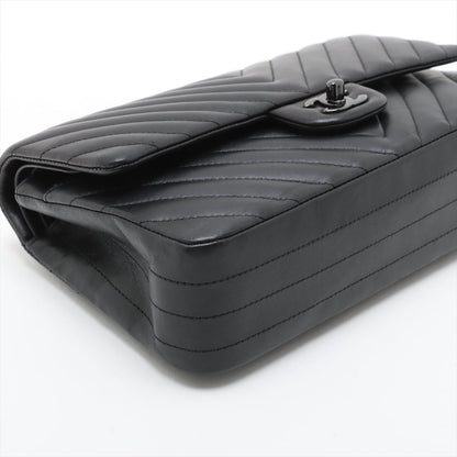 Second hand Chanel Classic Double Flap Medium Lambskin Leather Chevron Shoulder Bag Black - Tabita Bags