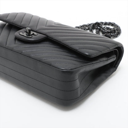 Second hand Chanel Classic Double Flap Medium Lambskin Leather Chevron Shoulder Bag Black - Tabita Bags
