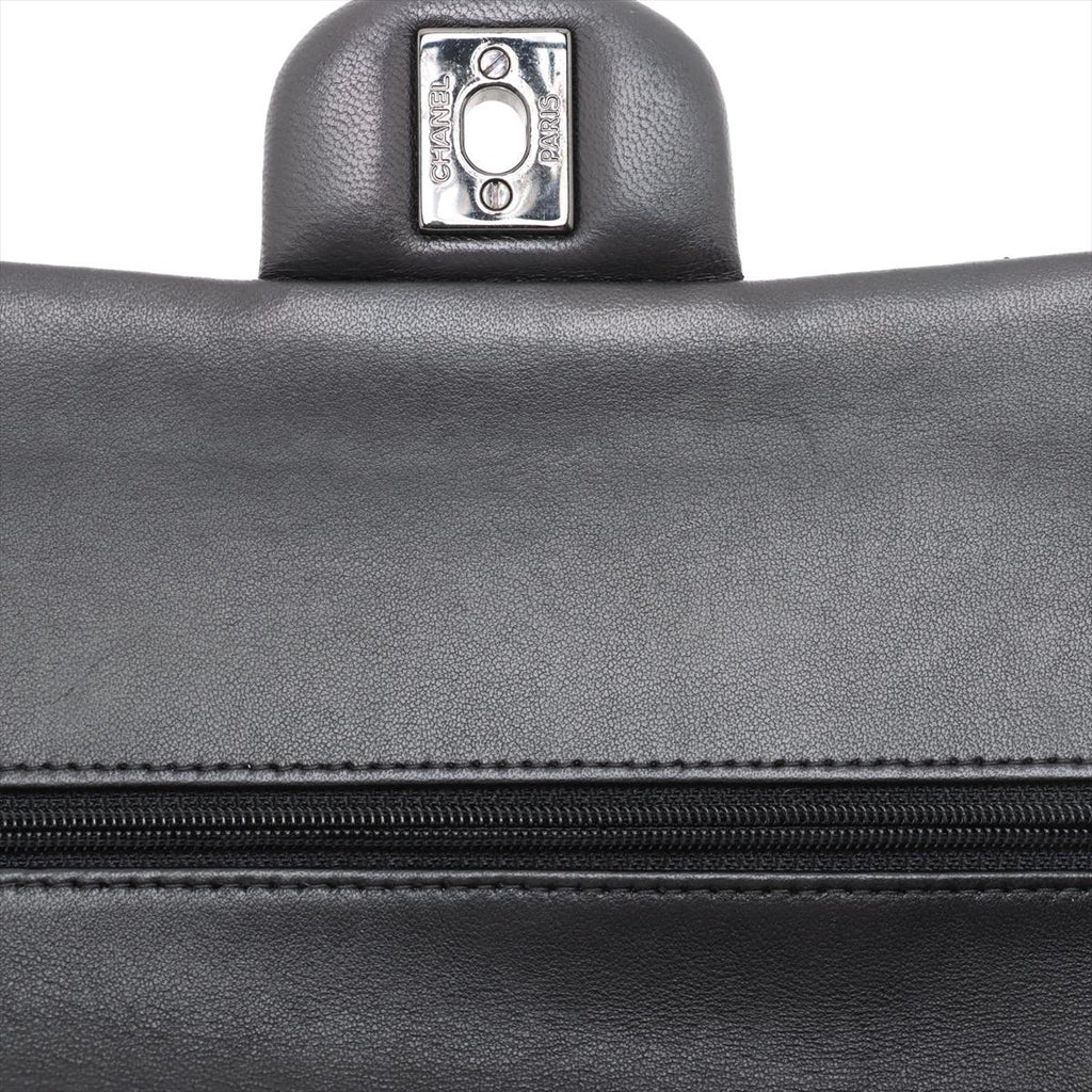 Second hand Chanel Classic Double Flap Medium Lambskin Leather Chevron Shoulder Bag Black - Tabita Bags