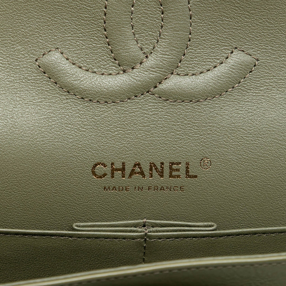 Second hand Chanel Classic Double Flap Medium Lambskin Leather Chevron Shoulder Bag Green - Tabita Bags
