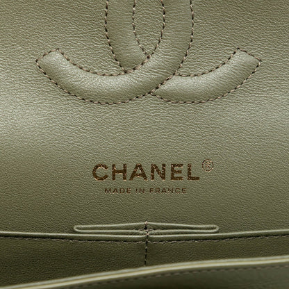 Second hand Chanel Classic Double Flap Medium Lambskin Leather Chevron Shoulder Bag Green - Tabita Bags