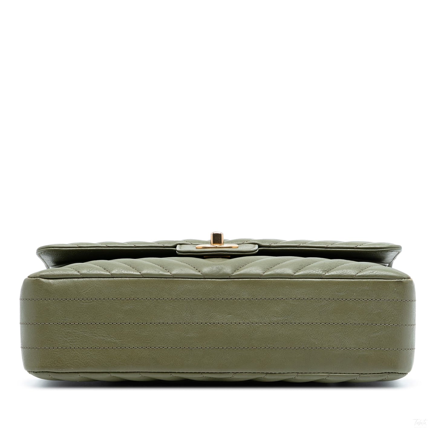 Second hand Chanel Classic Double Flap Medium Lambskin Leather Chevron Shoulder Bag Green - Tabita Bags