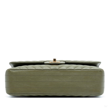 Second hand Chanel Classic Double Flap Medium Lambskin Leather Chevron Shoulder Bag Green - Tabita Bags