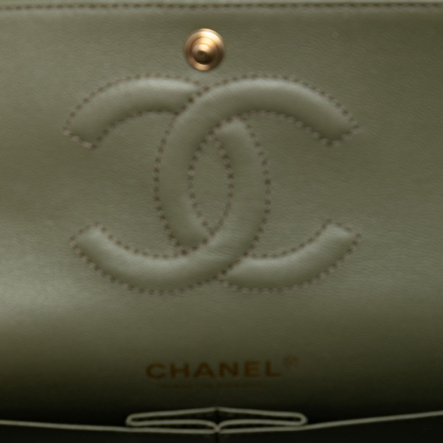 Second hand Chanel Classic Double Flap Medium Lambskin Leather Chevron Shoulder Bag Green - Tabita Bags