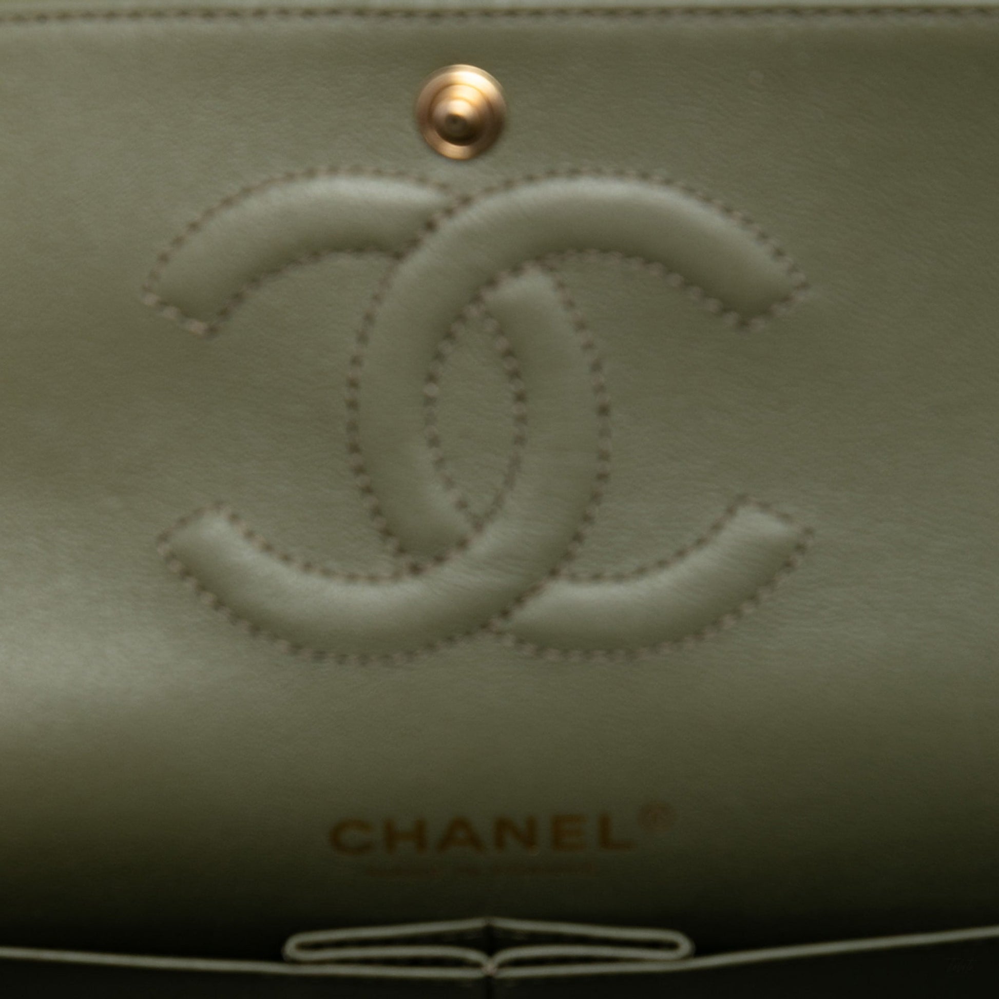 Second hand Chanel Classic Double Flap Medium Lambskin Leather Chevron Shoulder Bag Green - Tabita Bags