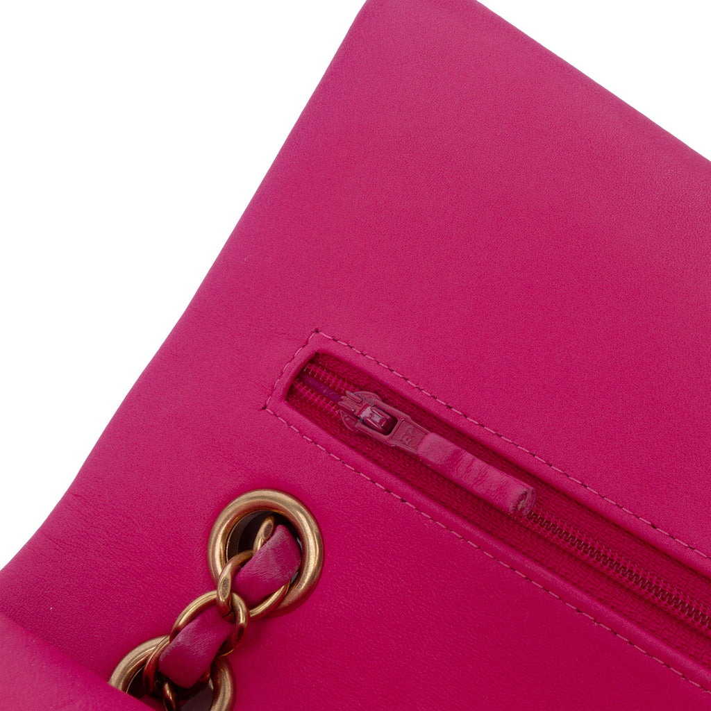 Second hand Chanel Classic Double Flap Medium Lambskin Leather Chevron Shoulder Bag Pink - Tabita Bags