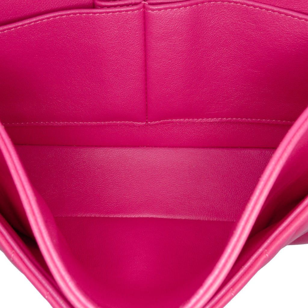 Second hand Chanel Classic Double Flap Medium Lambskin Leather Chevron Shoulder Bag Pink - Tabita Bags