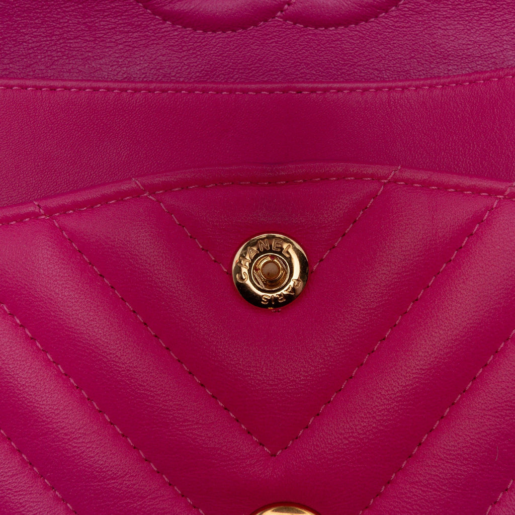 Second hand Chanel Classic Double Flap Medium Lambskin Leather Chevron Shoulder Bag Pink - Tabita Bags