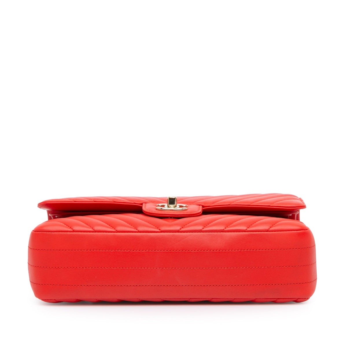 Second hand Chanel Classic Double Flap Medium Lambskin Leather Chevron Shoulder Bag Red - Tabita Bags