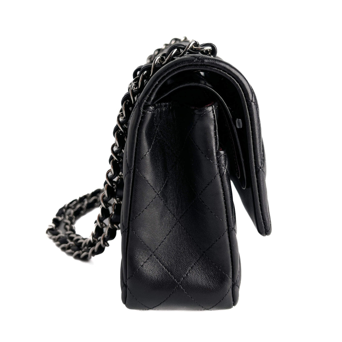 Second hand Chanel Classic Double Flap Medium Lambskin Leather Matelassè Shoulder Bag Black - Tabita Bags