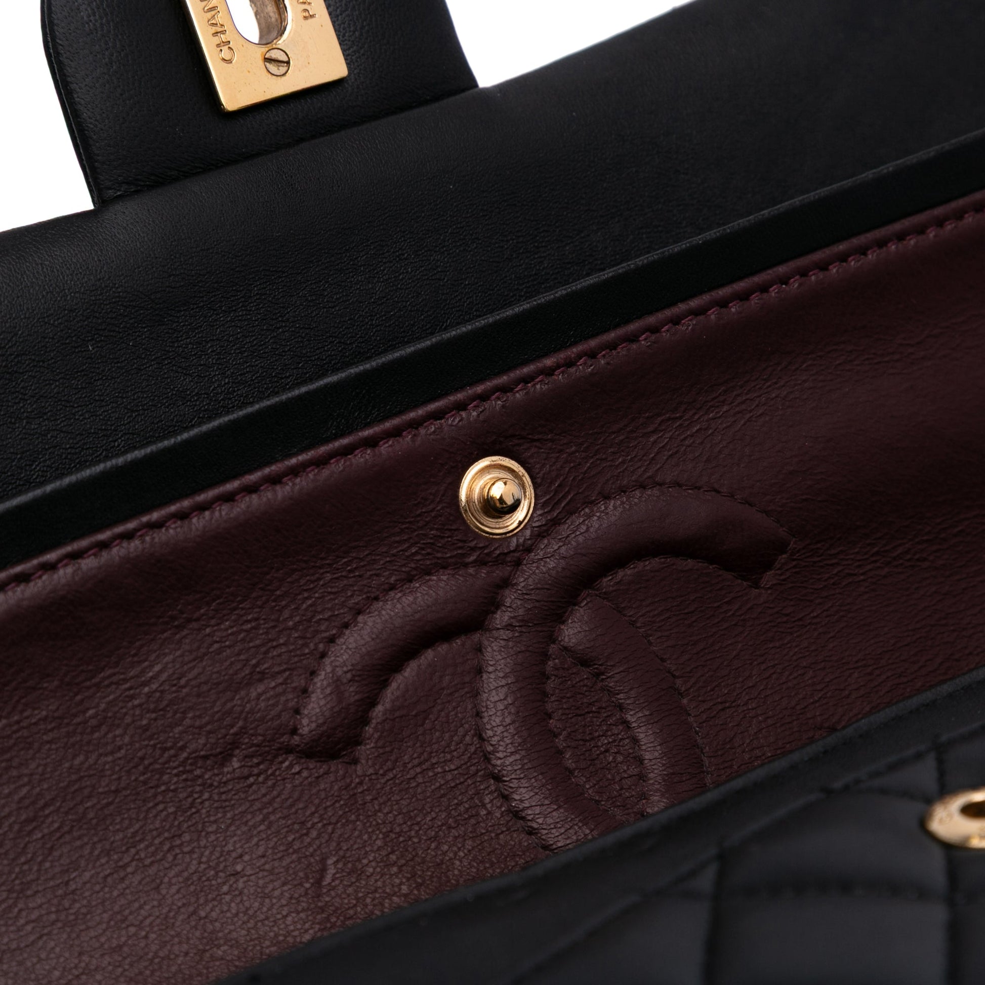 Second hand Chanel Classic Double Flap Medium Lambskin Leather Matelassè Shoulder Bag Black - Tabita Bags