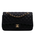 Second hand Chanel Classic Double Flap Medium Lambskin Leather Matelassè Shoulder Bag Black - Tabita Bags