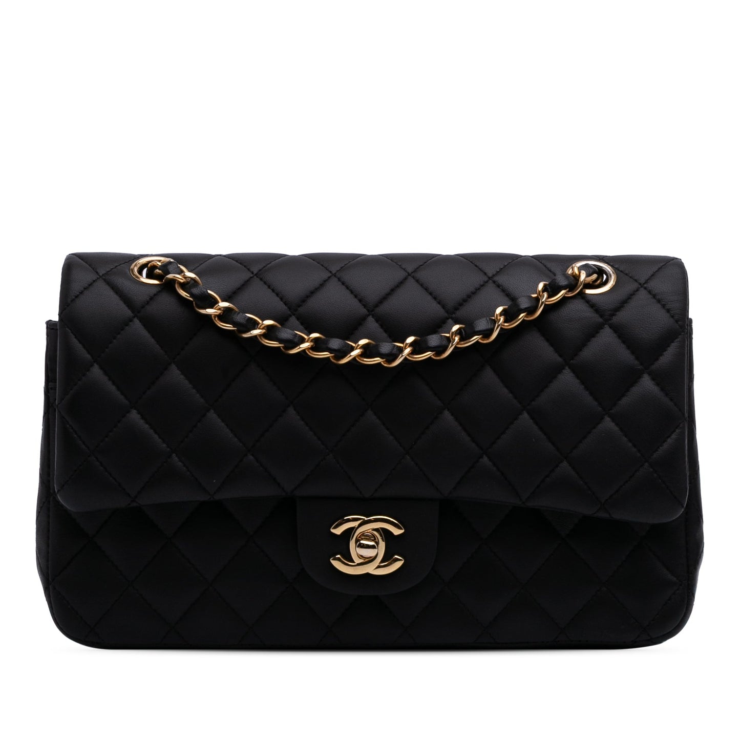 Second hand Chanel Classic Double Flap Medium Lambskin Leather Matelassè Shoulder Bag Black - Tabita Bags