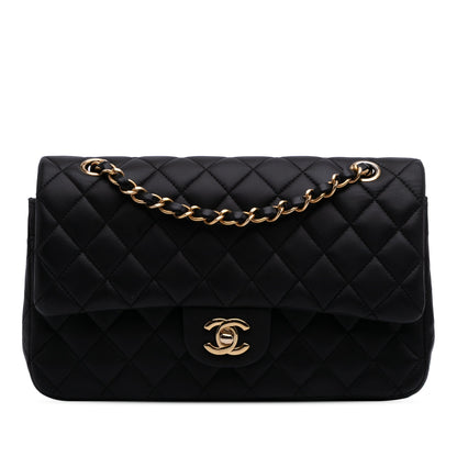 Second hand Chanel Classic Double Flap Medium Lambskin Leather Matelassè Shoulder Bag Black - Tabita Bags