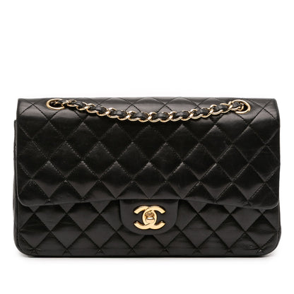 Second hand Chanel Classic Double Flap Medium Lambskin Leather Matelassè Shoulder Bag Black - Tabita Bags