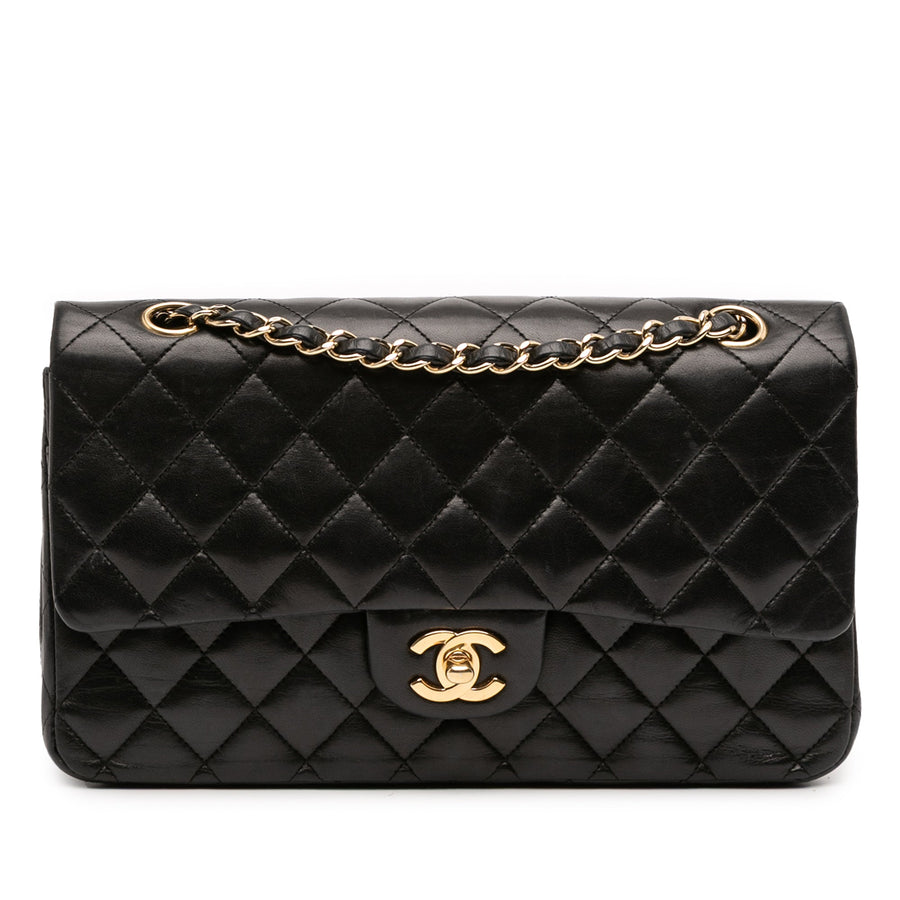 Second hand Chanel Classic Double Flap Medium Lambskin Leather Matelassè Shoulder Bag Black - Tabita Bags