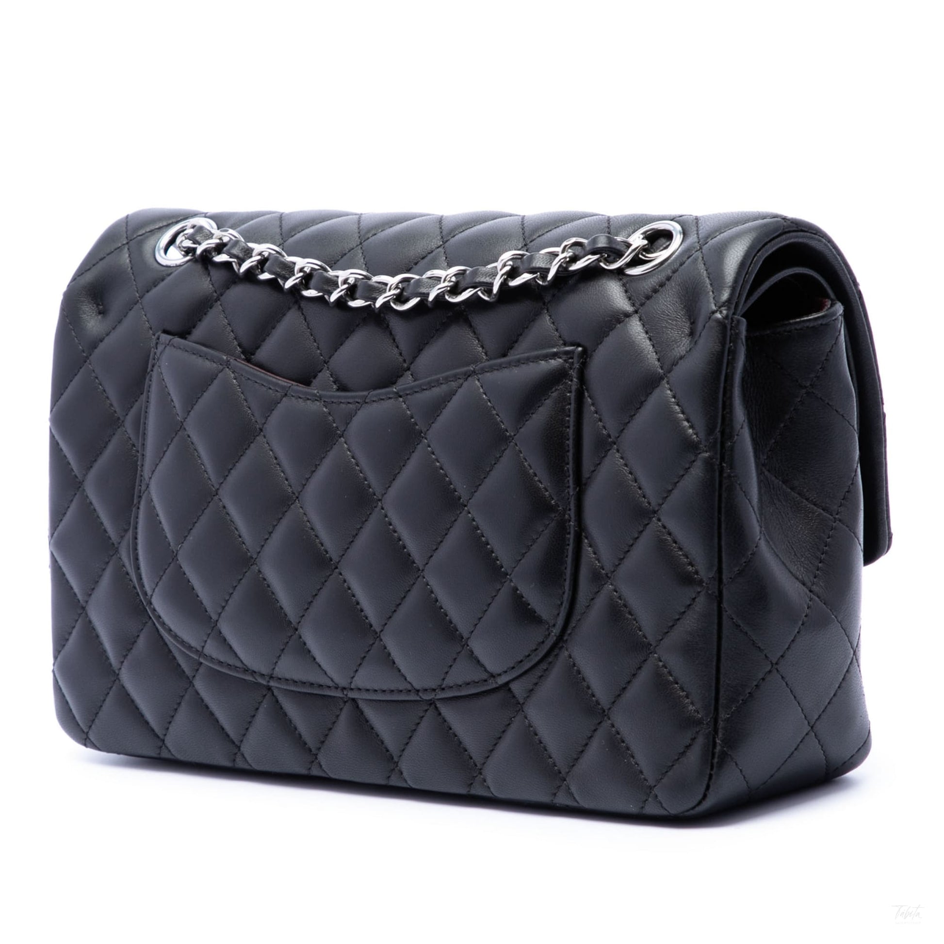 Second hand Chanel Classic Double Flap Medium Lambskin Leather Matelassè Shoulder Bag Black - Tabita Bags
