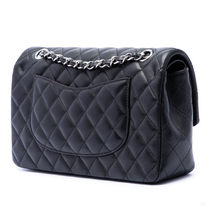 Second hand Chanel Classic Double Flap Medium Lambskin Leather Matelassè Shoulder Bag Black - Tabita Bags