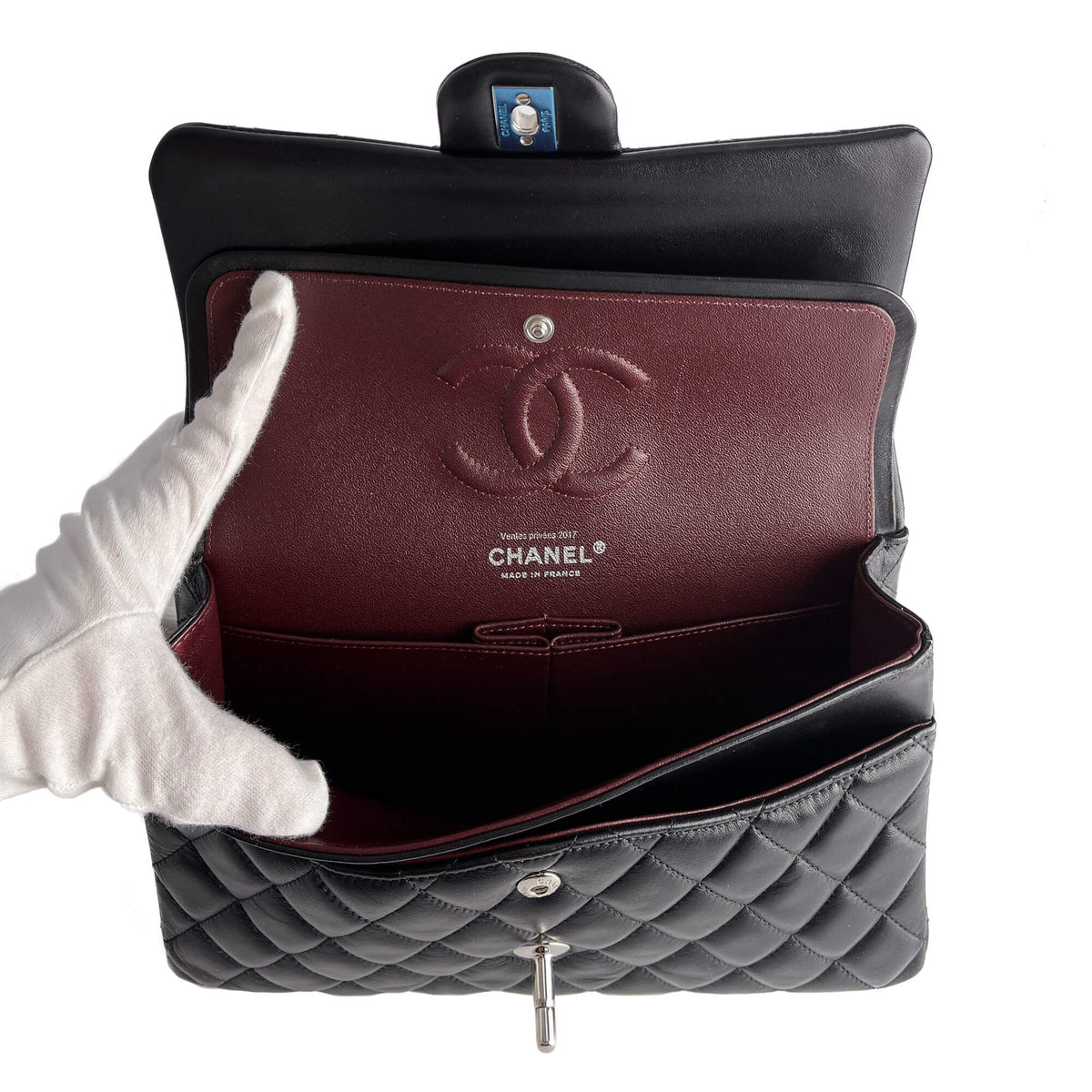 Second hand Chanel Classic Double Flap Medium Lambskin Leather Matelassè Shoulder Bag Black - Tabita Bags