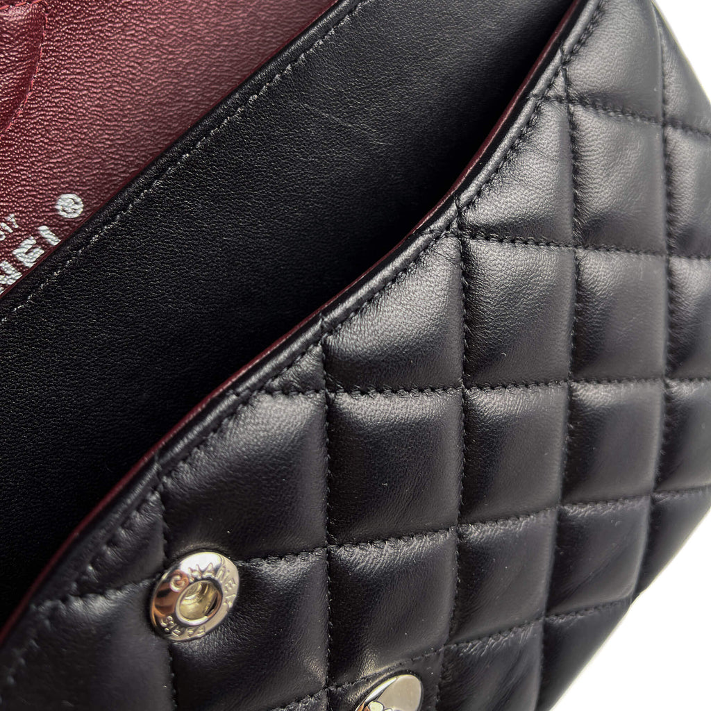 Second hand Chanel Classic Double Flap Medium Lambskin Leather Matelassè Shoulder Bag Black - Tabita Bags