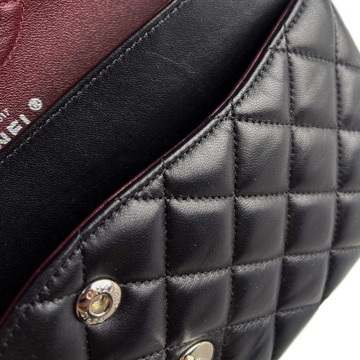 Second hand Chanel Classic Double Flap Medium Lambskin Leather Matelassè Shoulder Bag Black - Tabita Bags