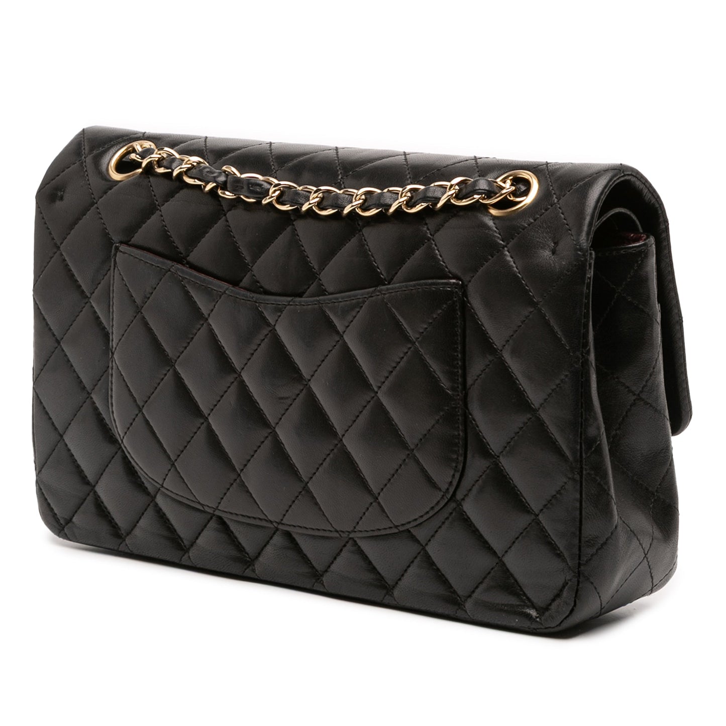 Second hand Chanel Classic Double Flap Medium Lambskin Leather Matelassè Shoulder Bag Black - Tabita Bags