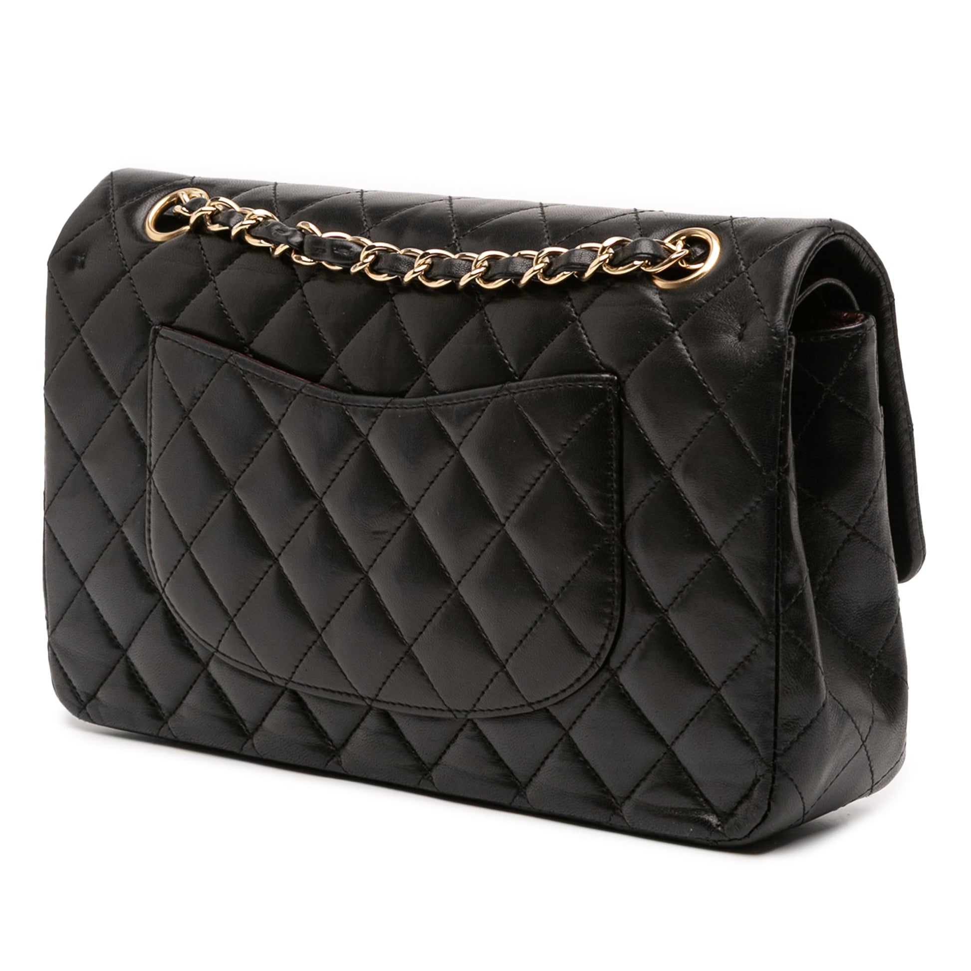 Second hand Chanel Classic Double Flap Medium Lambskin Leather Matelassè Shoulder Bag Black - Tabita Bags