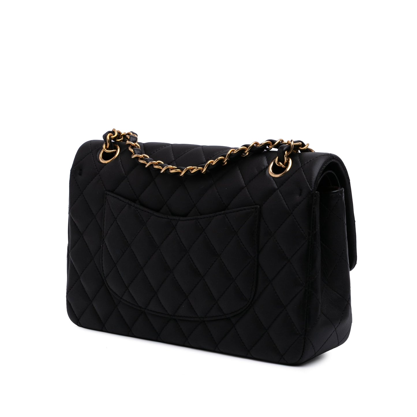 Second hand Chanel Classic Double Flap Medium Lambskin Leather Matelassè Shoulder Bag Black - Tabita Bags