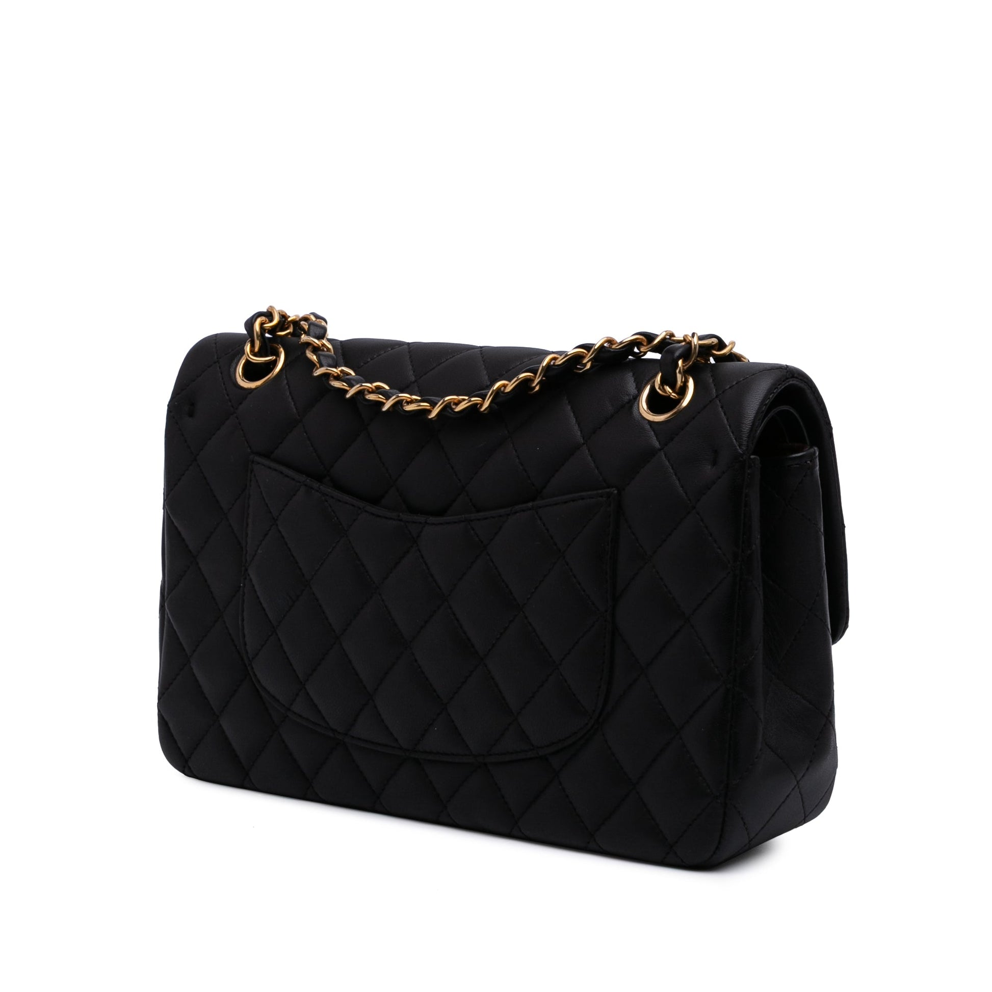 Second hand Chanel Classic Double Flap Medium Lambskin Leather Matelassè Shoulder Bag Black - Tabita Bags