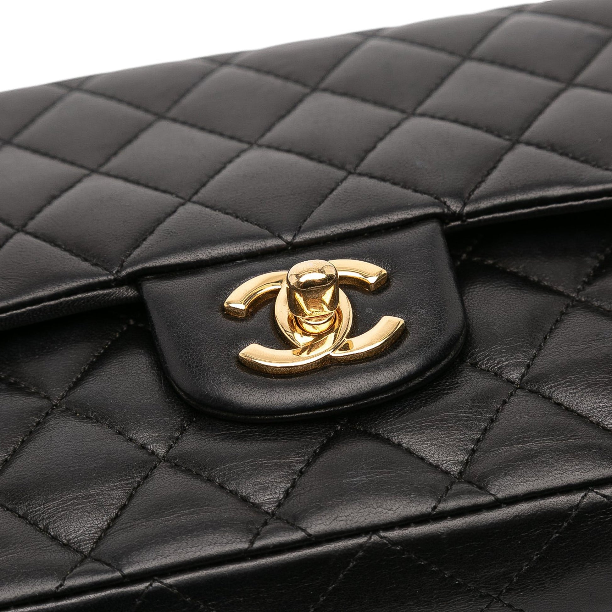 Second hand Chanel Classic Double Flap Medium Lambskin Leather Matelassè Shoulder Bag Black - Tabita Bags