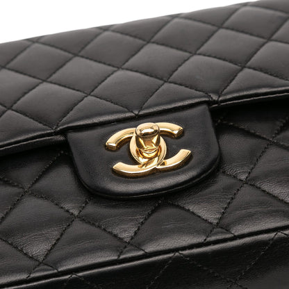 Second hand Chanel Classic Double Flap Medium Lambskin Leather Matelassè Shoulder Bag Black - Tabita Bags