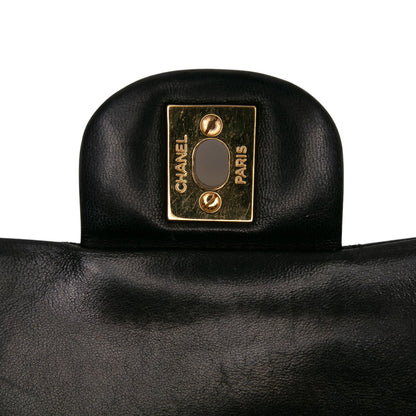 Second hand Chanel Classic Double Flap Medium Lambskin Leather Matelassè Shoulder Bag Black - Tabita Bags