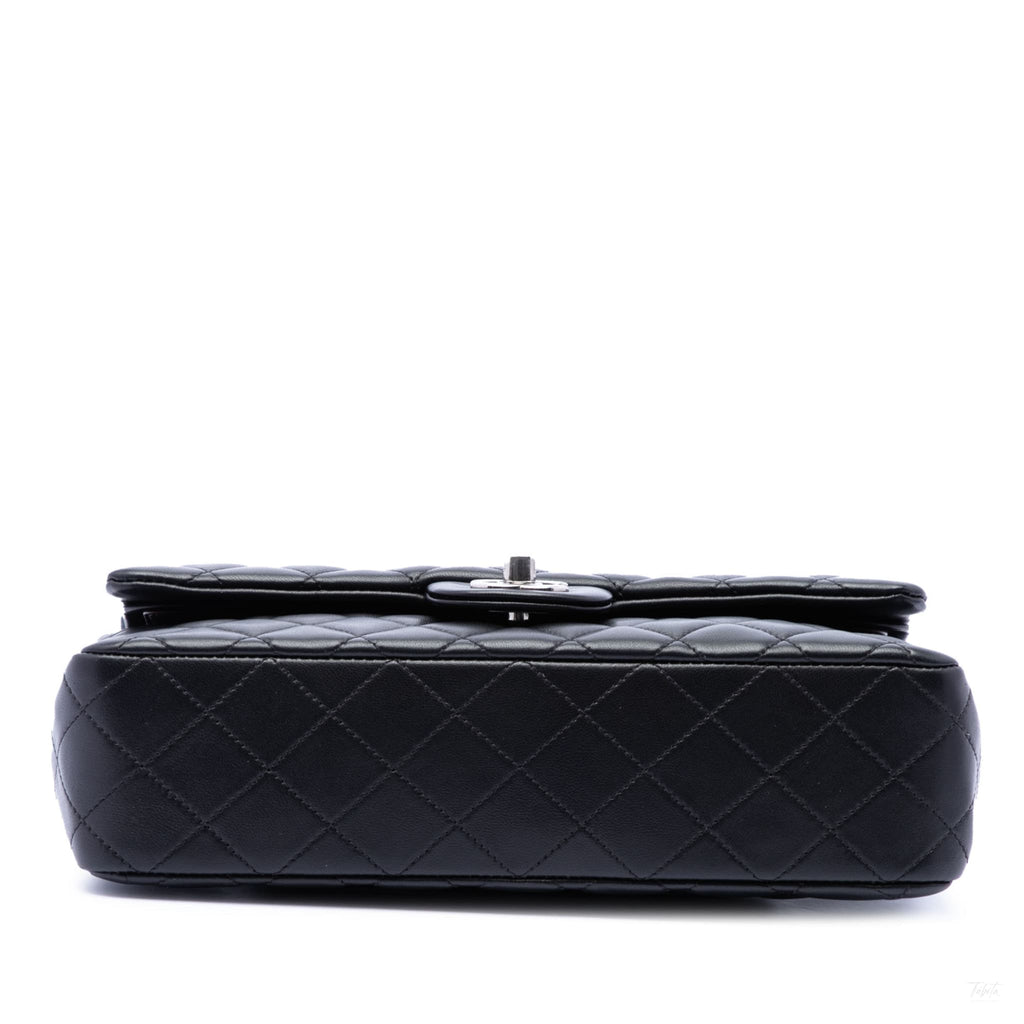 Second hand Chanel Classic Double Flap Medium Lambskin Leather Matelassè Shoulder Bag Black - Tabita Bags