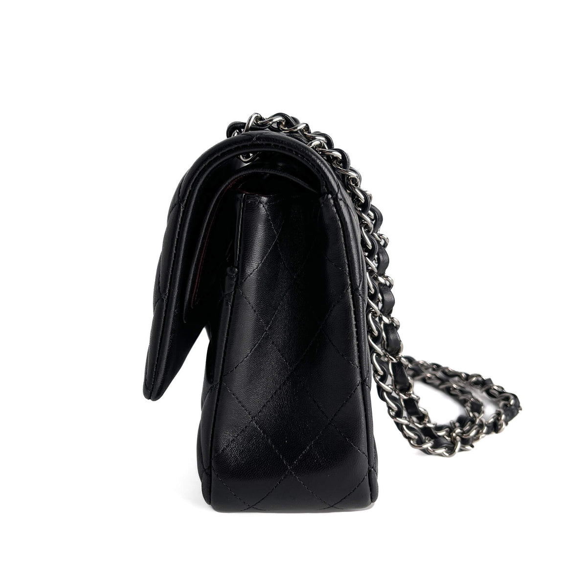 Second hand Chanel Classic Double Flap Medium Lambskin Leather Matelassè Shoulder Bag Black - Tabita Bags