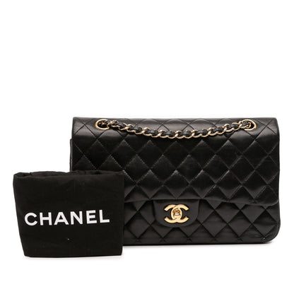 Second hand Chanel Classic Double Flap Medium Lambskin Leather Matelassè Shoulder Bag Black - Tabita Bags