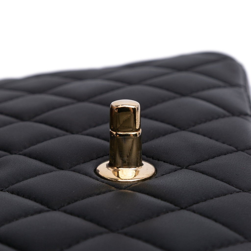 Second hand Chanel Classic Double Flap Medium Lambskin Leather Matelassè Shoulder Bag Black - Tabita Bags